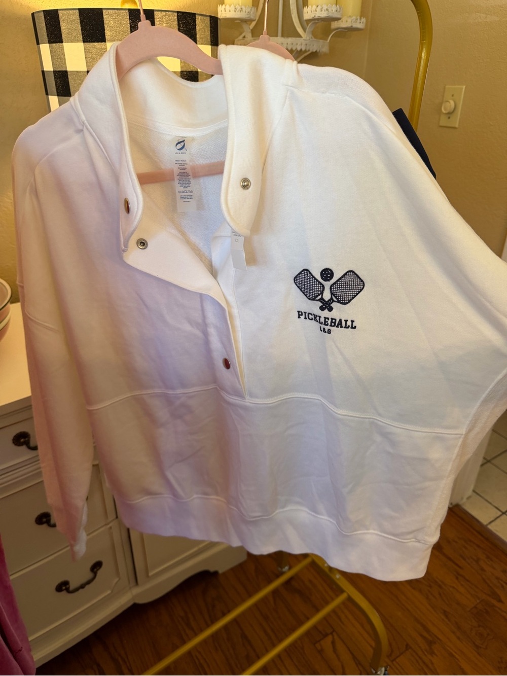 NWT Ann Taylor Loft Lou & Grey White Pickleball Logo Pullover Hoodie SZ XXL